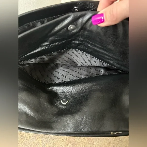 DKNY Black Leather Fold Over Women's Shoulder Bag NWOT - Picture 9 of 15